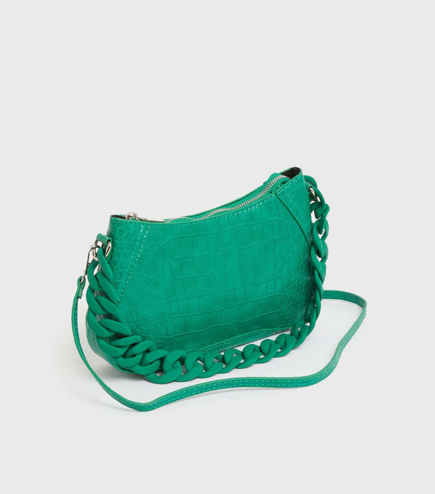 Green Faux Croc Chain Shoulder Bag Image 3