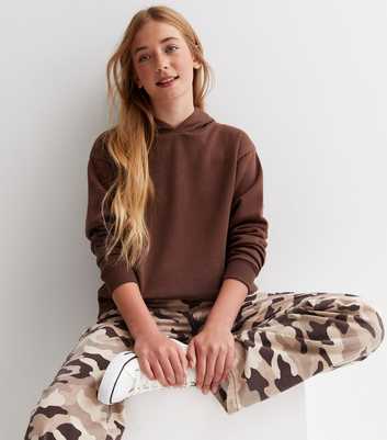 Girls Dark Brown Jersey Long Hoodie