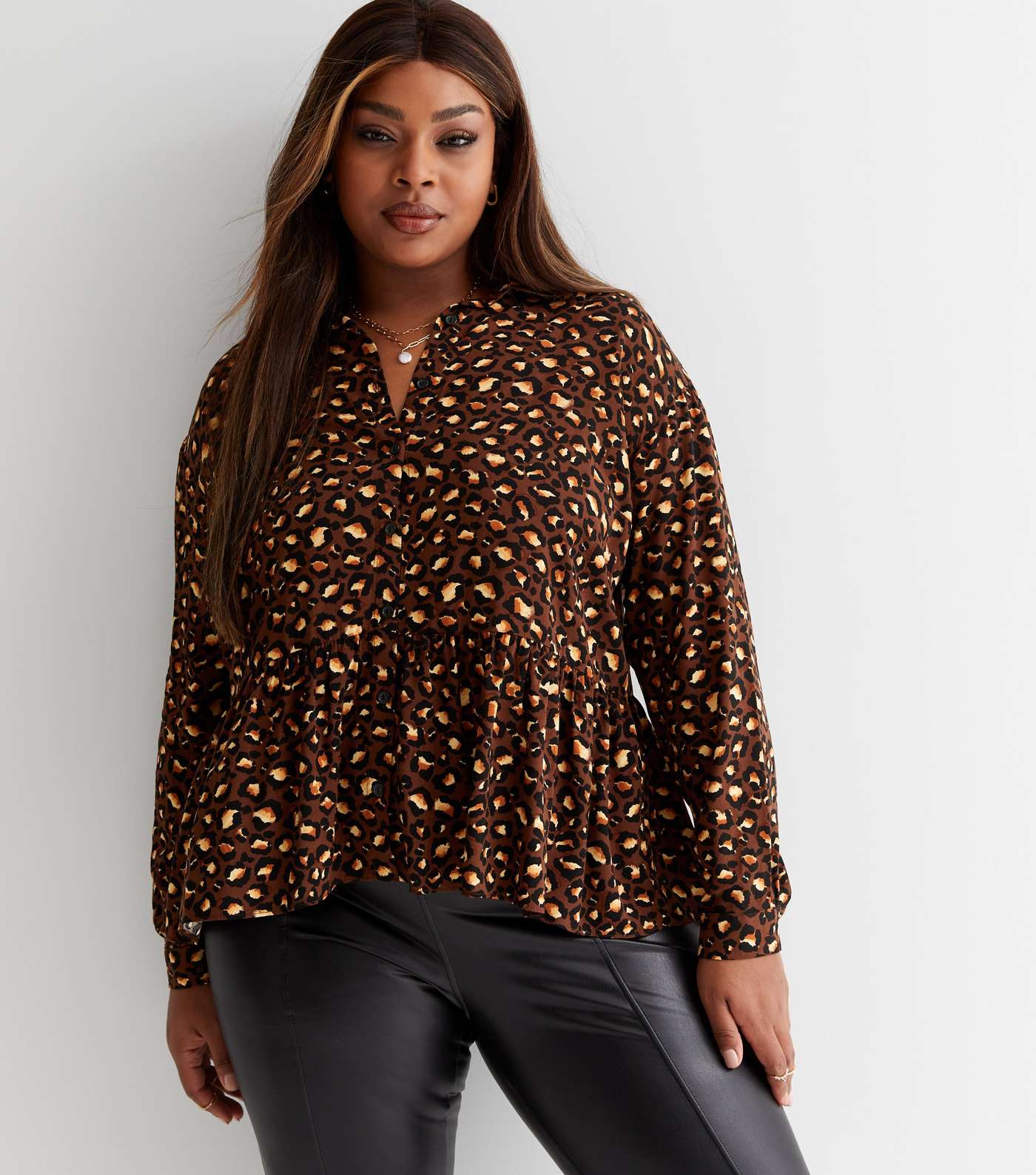 Curves Brown Leopard Print Oversized Shirt