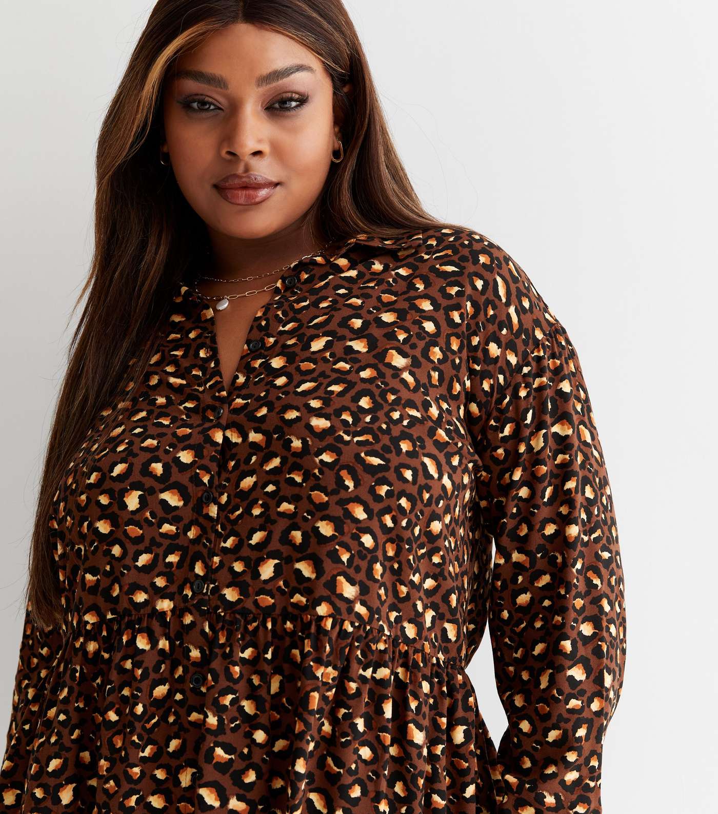 Curves Brown Leopard Print Oversized Shirt Image 3