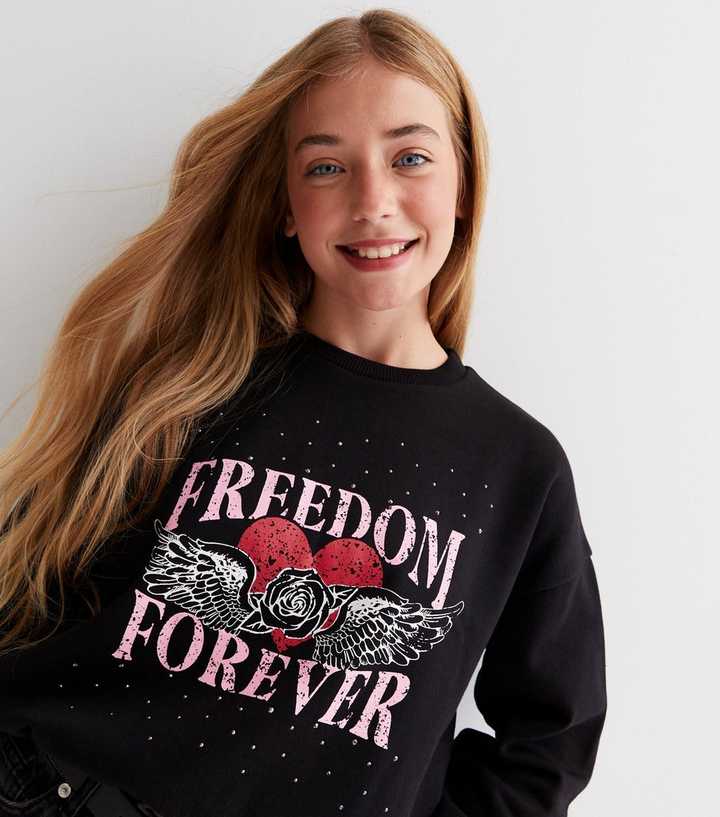 Girls Black Embellished Heart Logo Sweatshirt | New Look