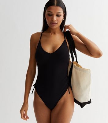 Black Strappy Ruched Side Multiway Swimsuit New Look