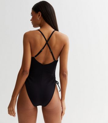 black strappy back swimsuit