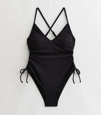 Black Strappy Ruched Side Multiway Swimsuit New Look
