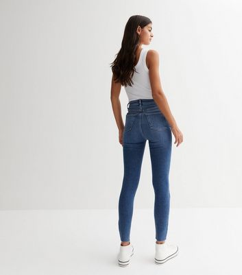 Blue Ripped Knee High Waist Hallie Super Skinny Jeans New Look