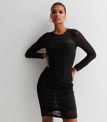 Gini London Black Lace Long Sleeve Bodycon Mini Dress