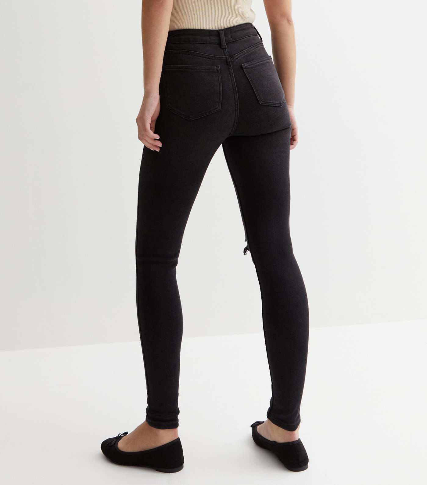 Black Ripped Knee High Waist Hallie Super Skinny Jeans Image 4