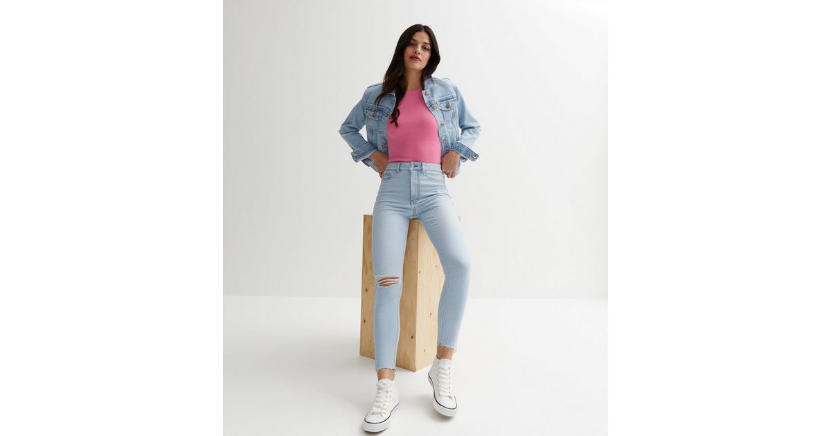 Hallie High Rise Distressed Slim Frayed Knee Skinny Denim Jeans main image 1