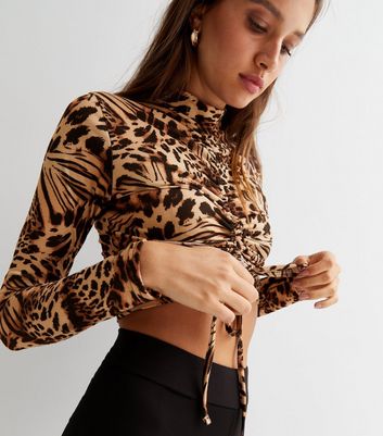 High neck long shop sleeve crop top