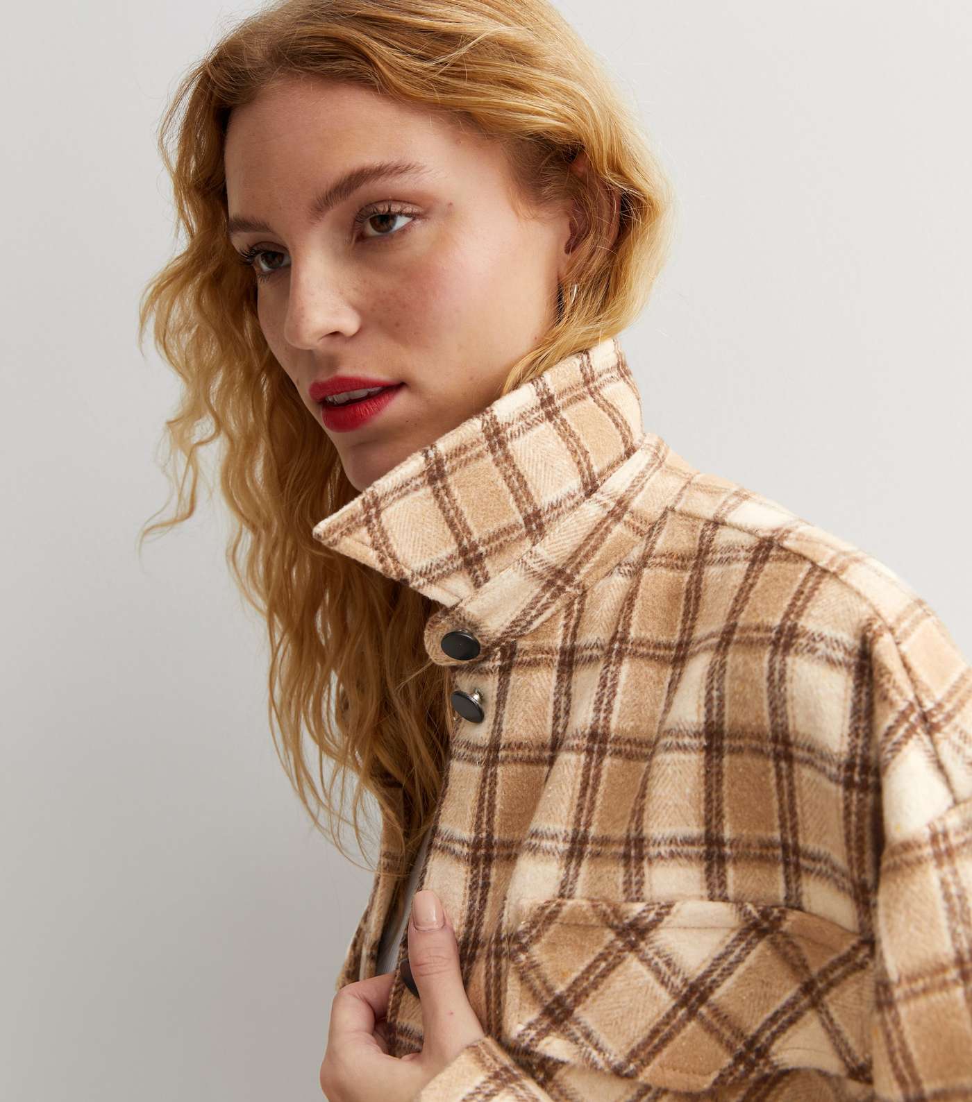 Gini London Brown Check Oversized Shacket Image 2