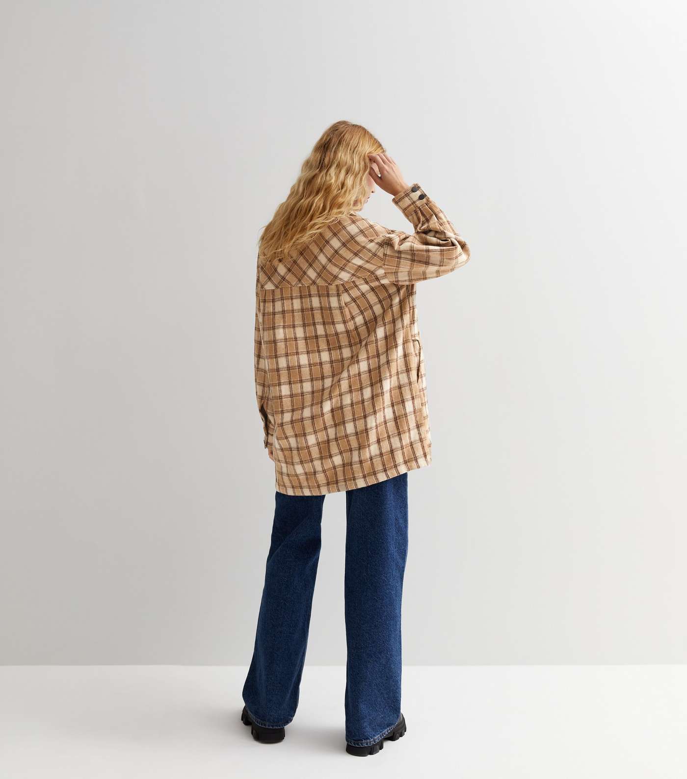 Gini London Brown Check Oversized Shacket Image 4
