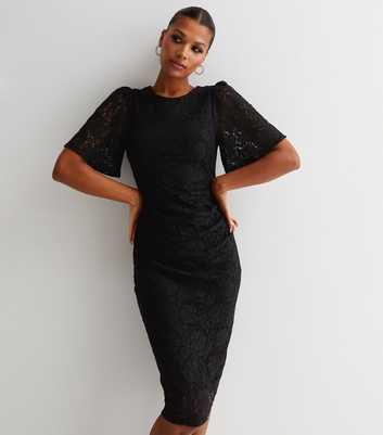Gini London Black Lace Short Sleeve Midi Bodycon Dress