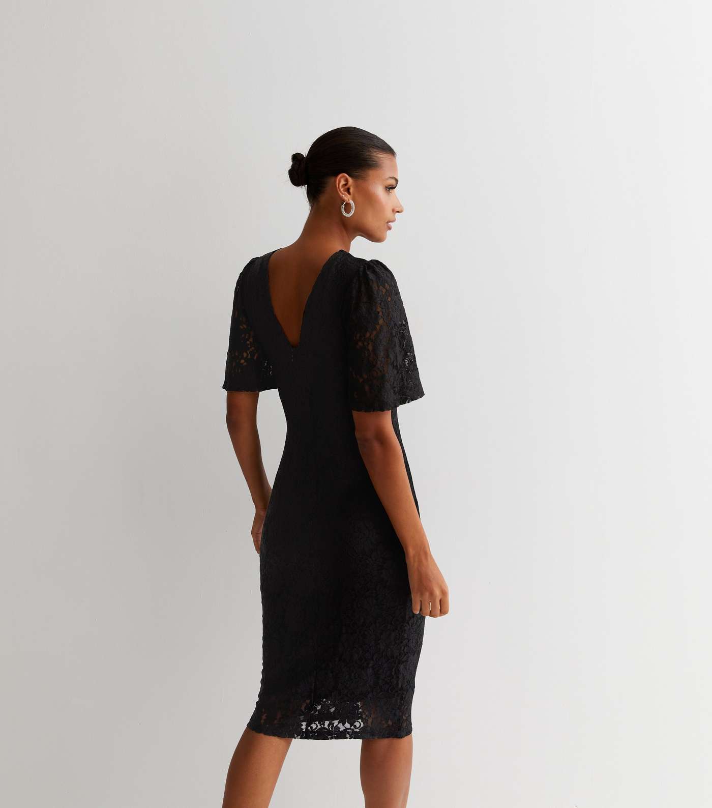 Gini London Black Lace Short Sleeve Midi Bodycon Dress Image 4