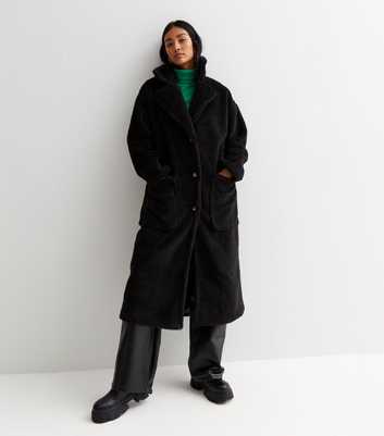 Gini London Black Teddy Pocket Front Long Coat
