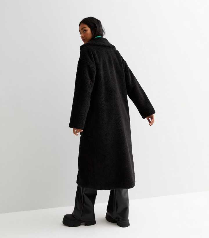 Oversized Teddy Tall Black Teddy Coat Gini London Black Teddy Pocket Front Long Coat New Look