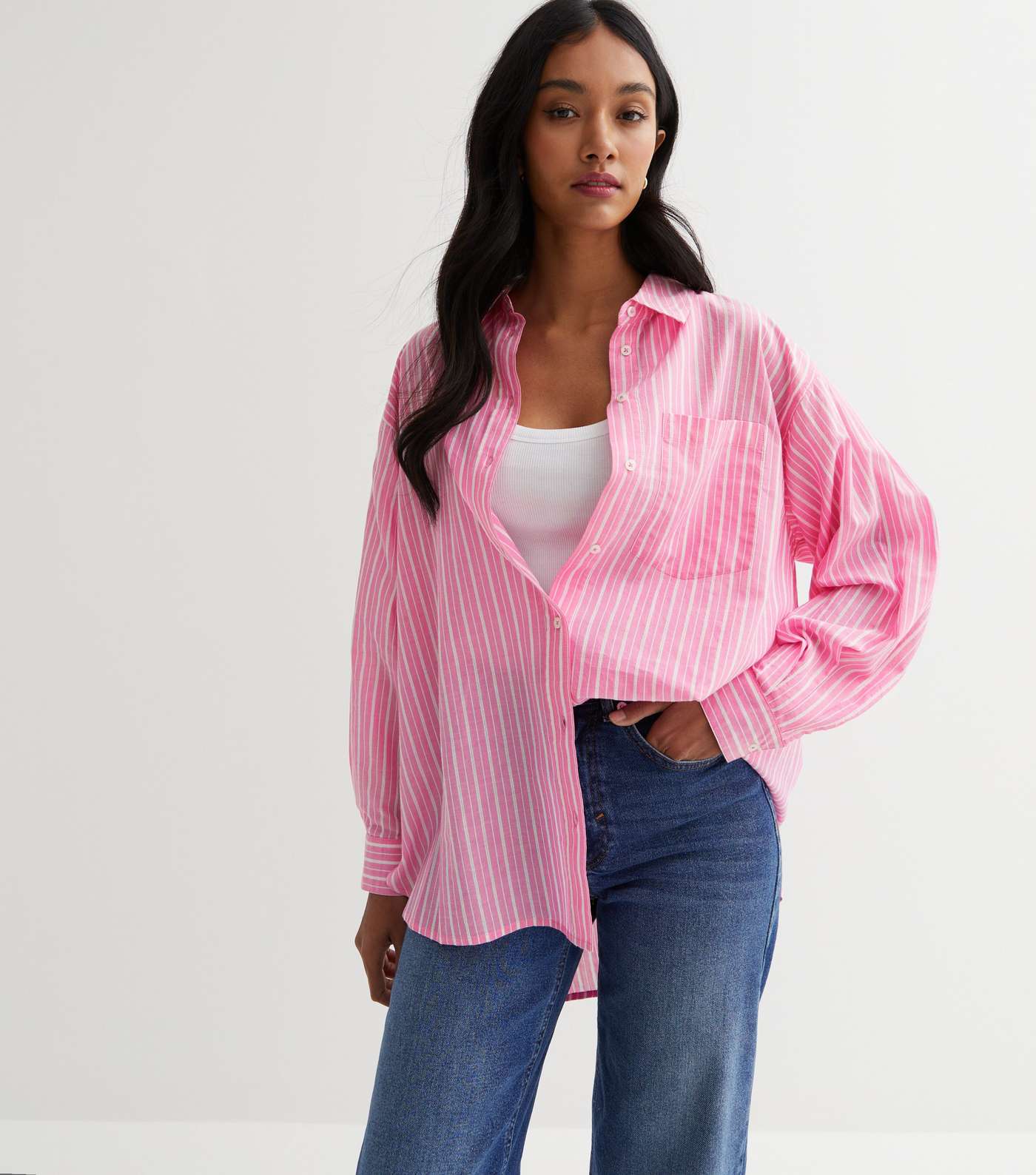 Pink Stripe Poplin Pocket Front Oversized Shirt Image 2