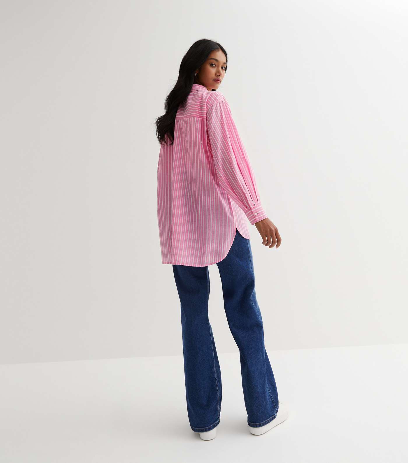 Pink Stripe Poplin Pocket Front Oversized Shirt Image 4