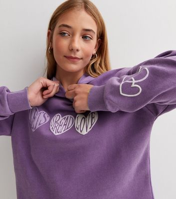 Girls Purple Heart Logo Raw Hem Hoodie | New Look