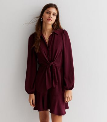 Burgundy shirt dress new deals look