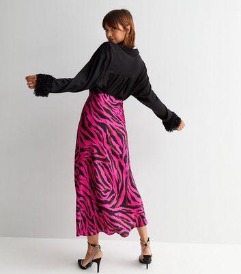 pink zebra midi skirt