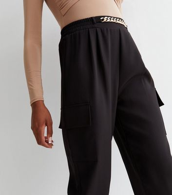 Chain detail flap pocket jogger by HighBuy Black Trousers  Pants