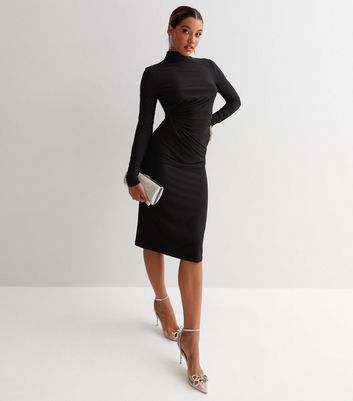 High neck hotsell ruched midi dress