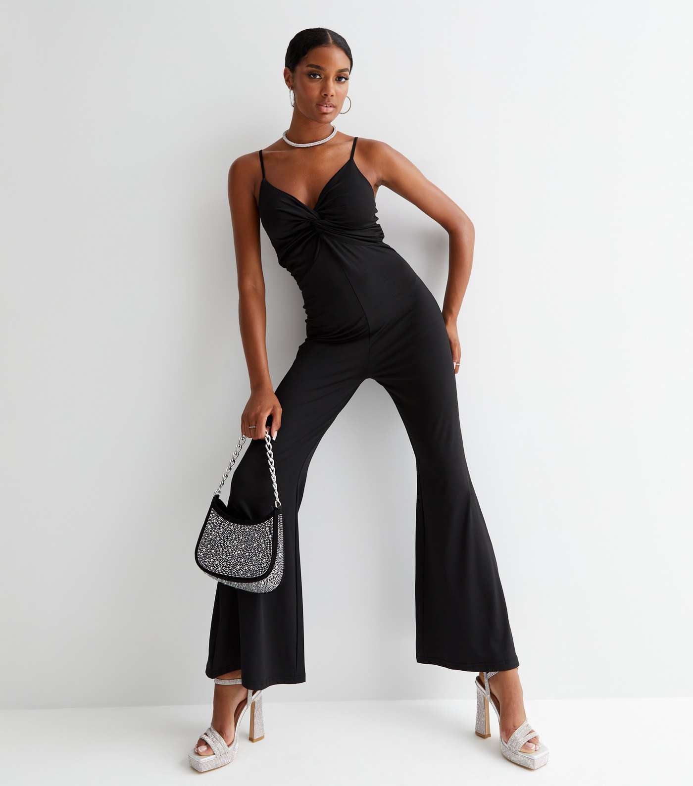 Cameo Rose Black Ruched Strappy Flared Jumpsuit Image 2