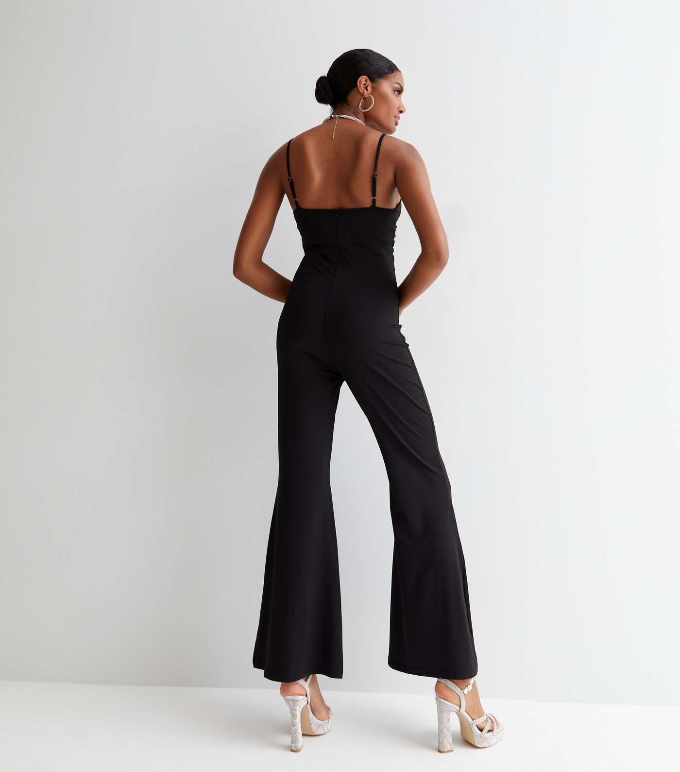 Cameo Rose Black Ruched Strappy Flared Jumpsuit Image 4