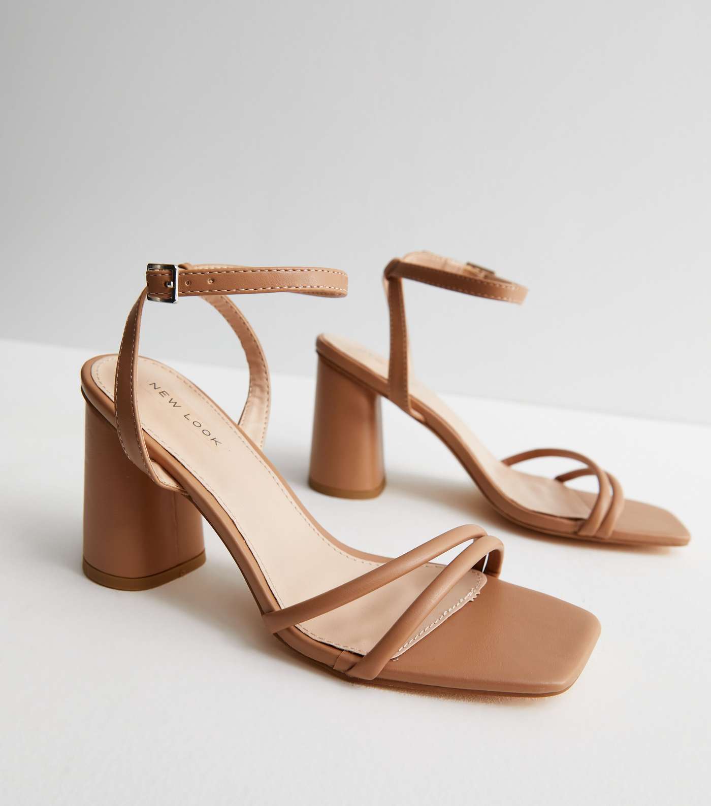Light Brown Asymmetric Strap Block Heel Sandals