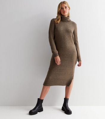 ONLY Tall Light Brown Roll Neck Midi Dress | New Look