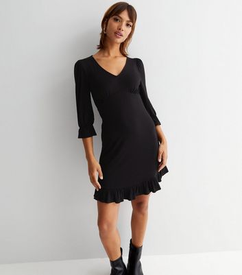 Black ruffle sleeve deals dress new look