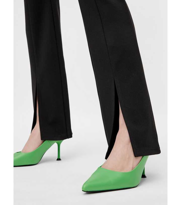 Zara Split Hem Trouser Pants Large Black Straight Leg High Rise Stretch  Office