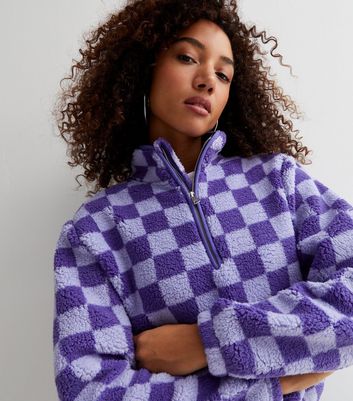 ONLY Blue Checkerboard Fleece High Neck 
