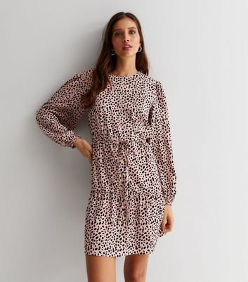 Abstract Brown Scarf Wrap Mini Dress