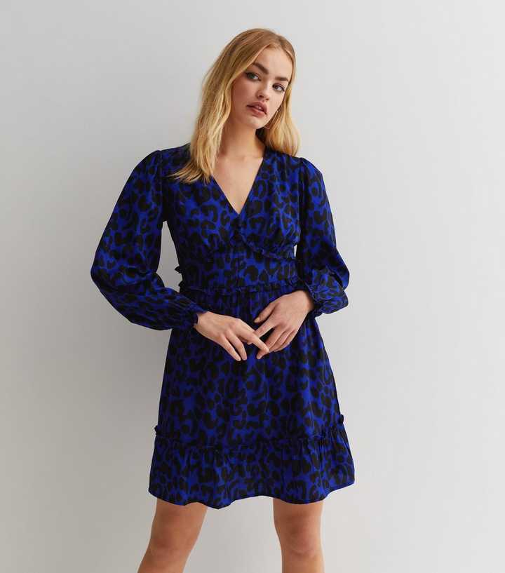 blue leopard print mini dress Remmie Blue Leopard Print Mini Dress