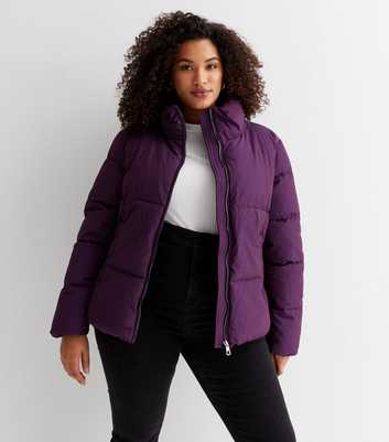 ONLY Curves Dark Purple Crop Puffer Jacket