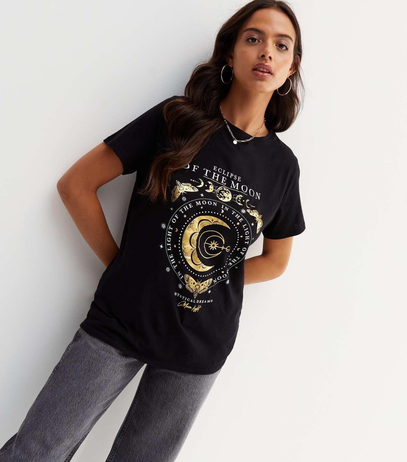 Black Metallic Eclipse of the Moon Mystic Logo T-Shirt Image 2