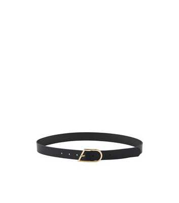 PIECES Black Leather-Look Abstract Buckle Belt