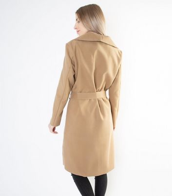 JUSTYOUROUTFIT Women's Camel Belted Shawl Collar Coat New Look - One Size
