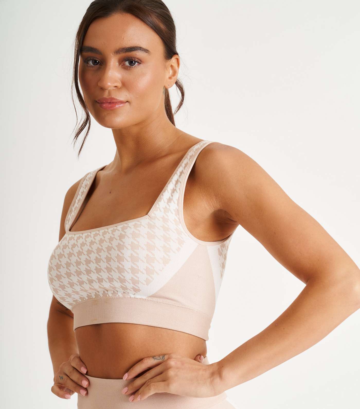 South Beach Stone Dogtooth Seamless Sports Crop Top Image 3