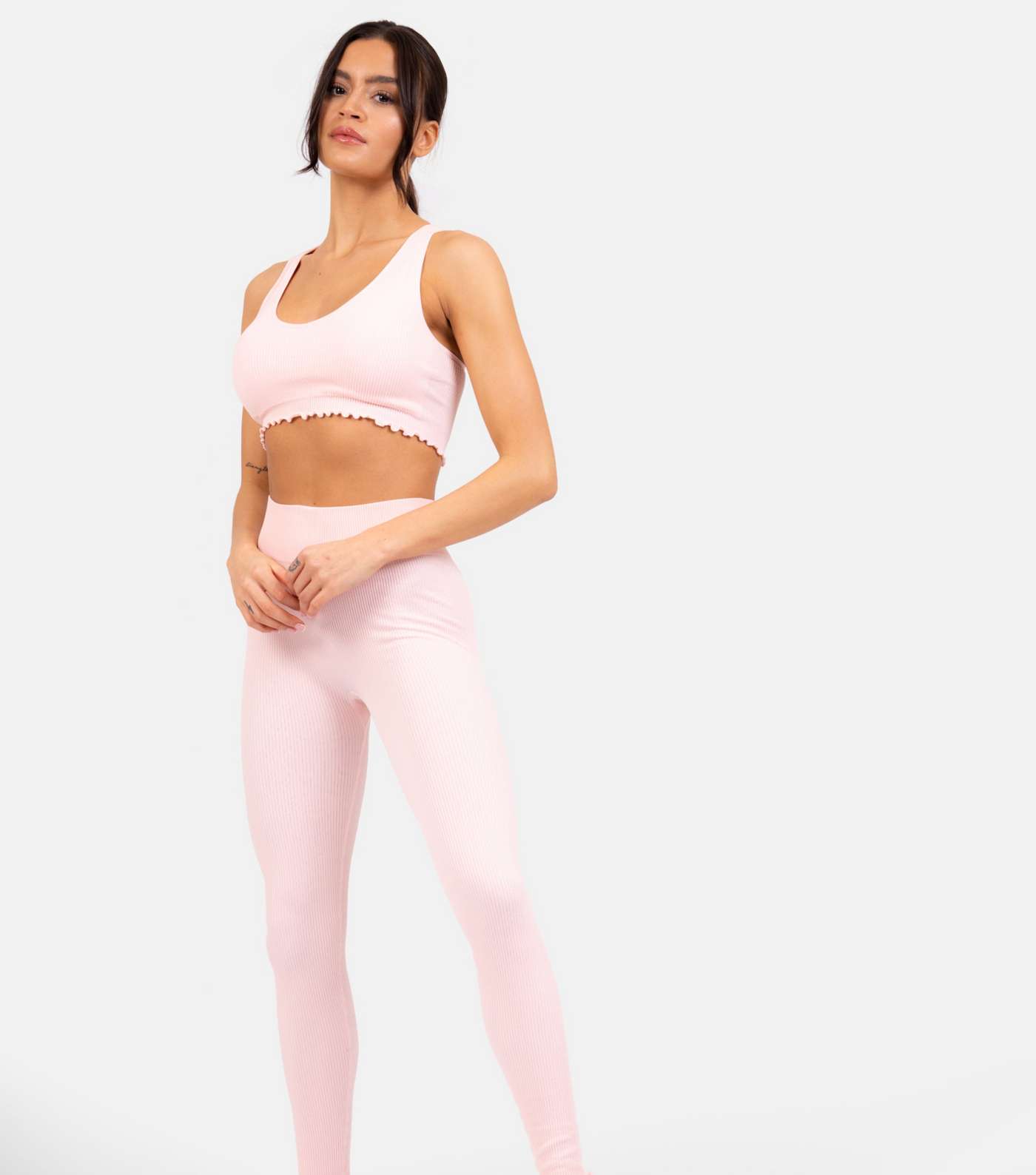 South Beach Pale Pink Frill Seamless Crop Top Image 2