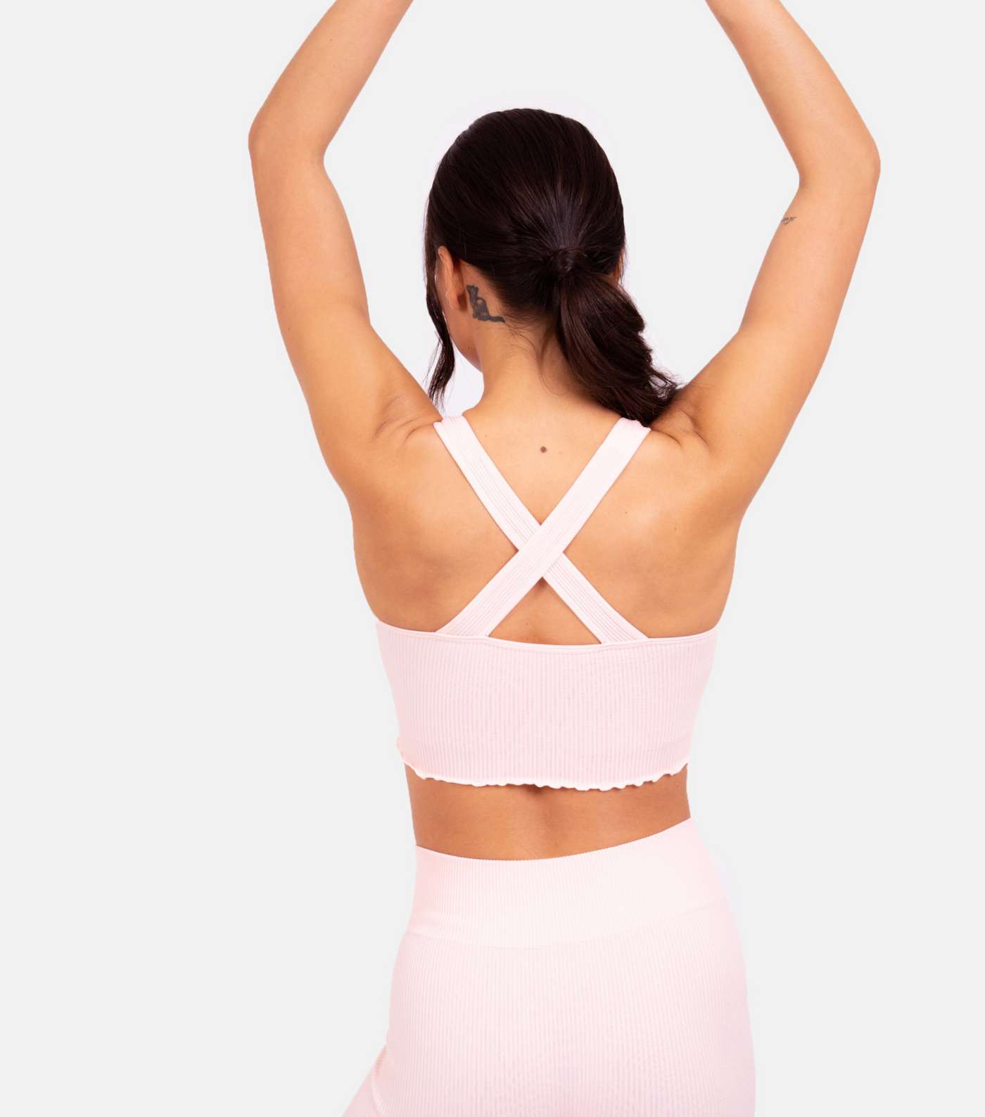South Beach Pale Pink Frill Seamless Crop Top Image 4