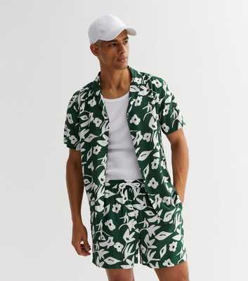 Green Floral Drawstring Shorts