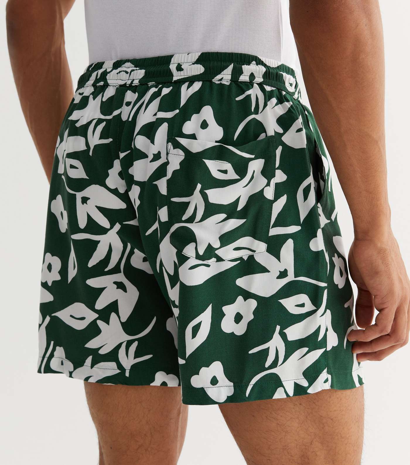 Green Floral Drawstring Shorts Image 4