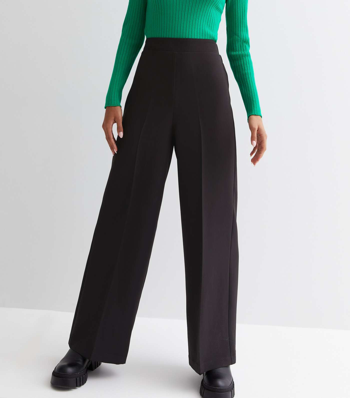 Black Crepe High Waist Wide Leg Tailored Trousers Image 3