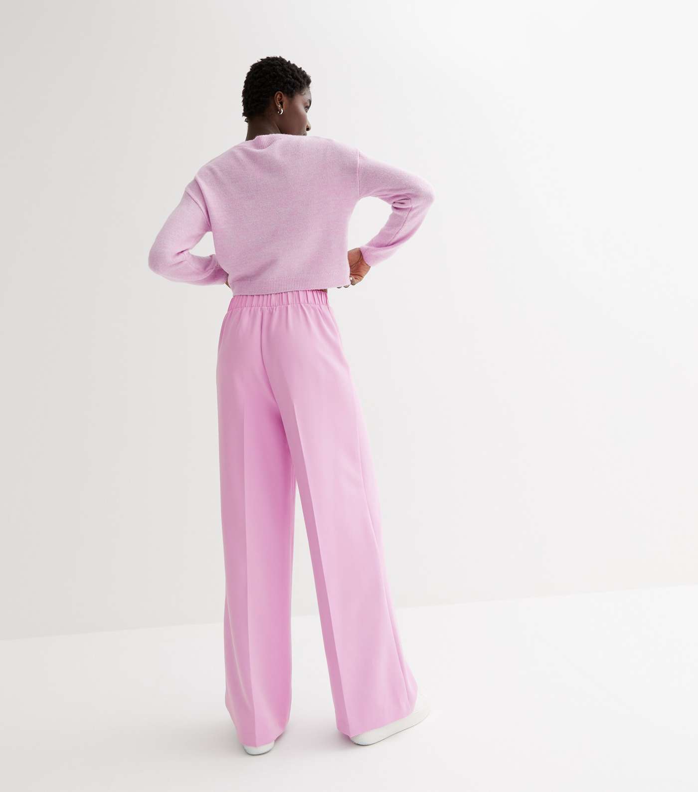 Mid Pink Crepe High Waist Wide Leg Tailored Trousers Image 4
