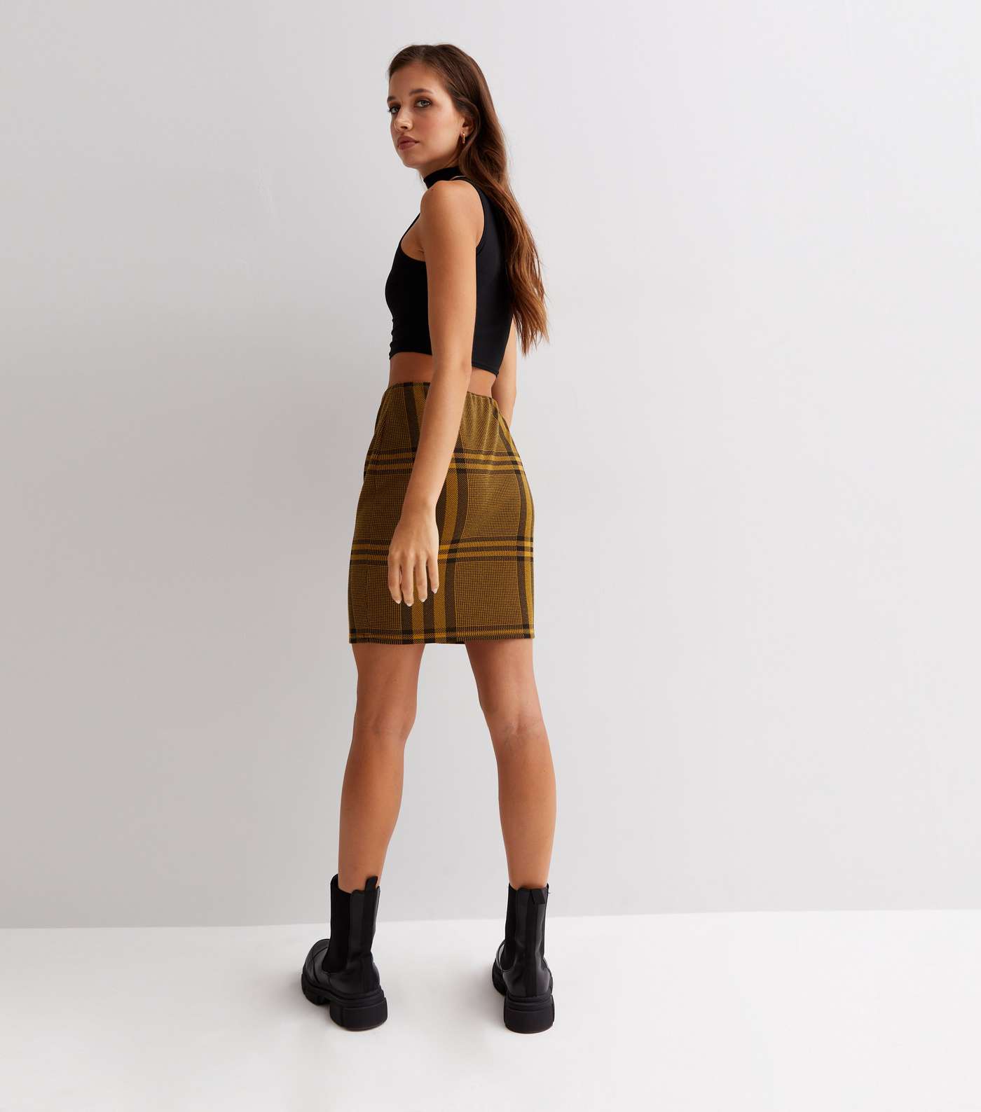 Mustard Check Jacquard Mini Tube Skirt Image 4