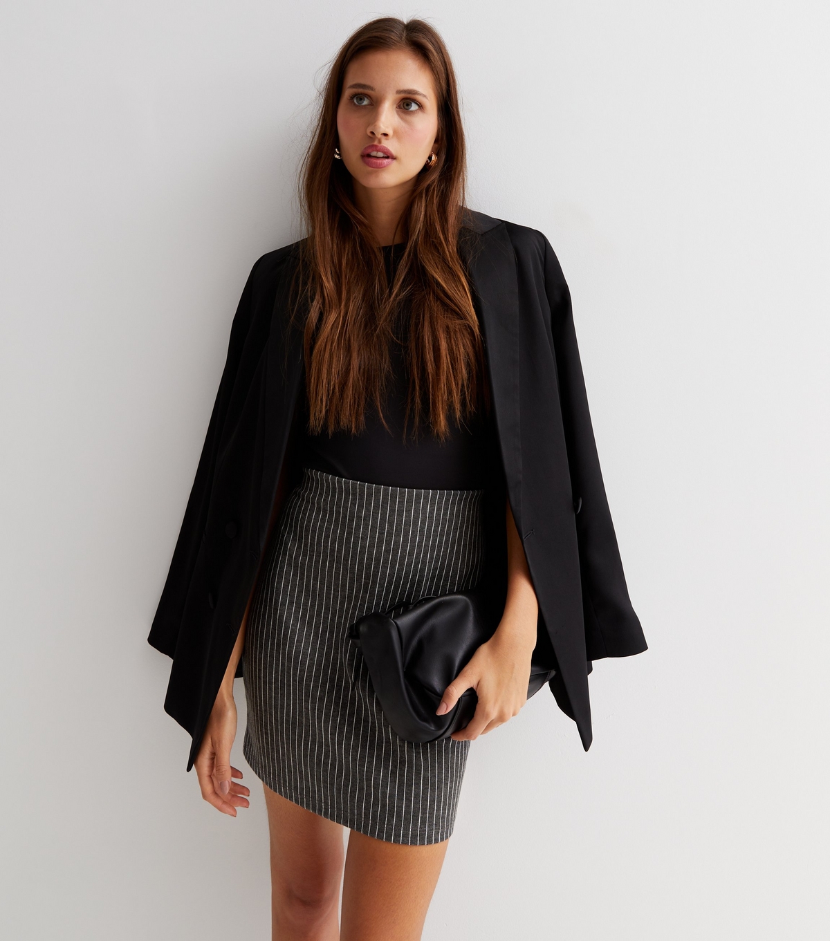 Women's Light Grey Pinstripe Jersey Mini Tube Skirt New Look