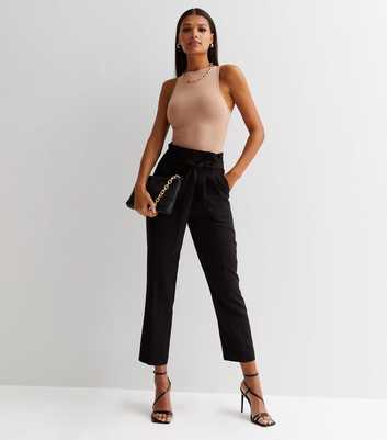 Black Belted Paperbag Crop Trousers