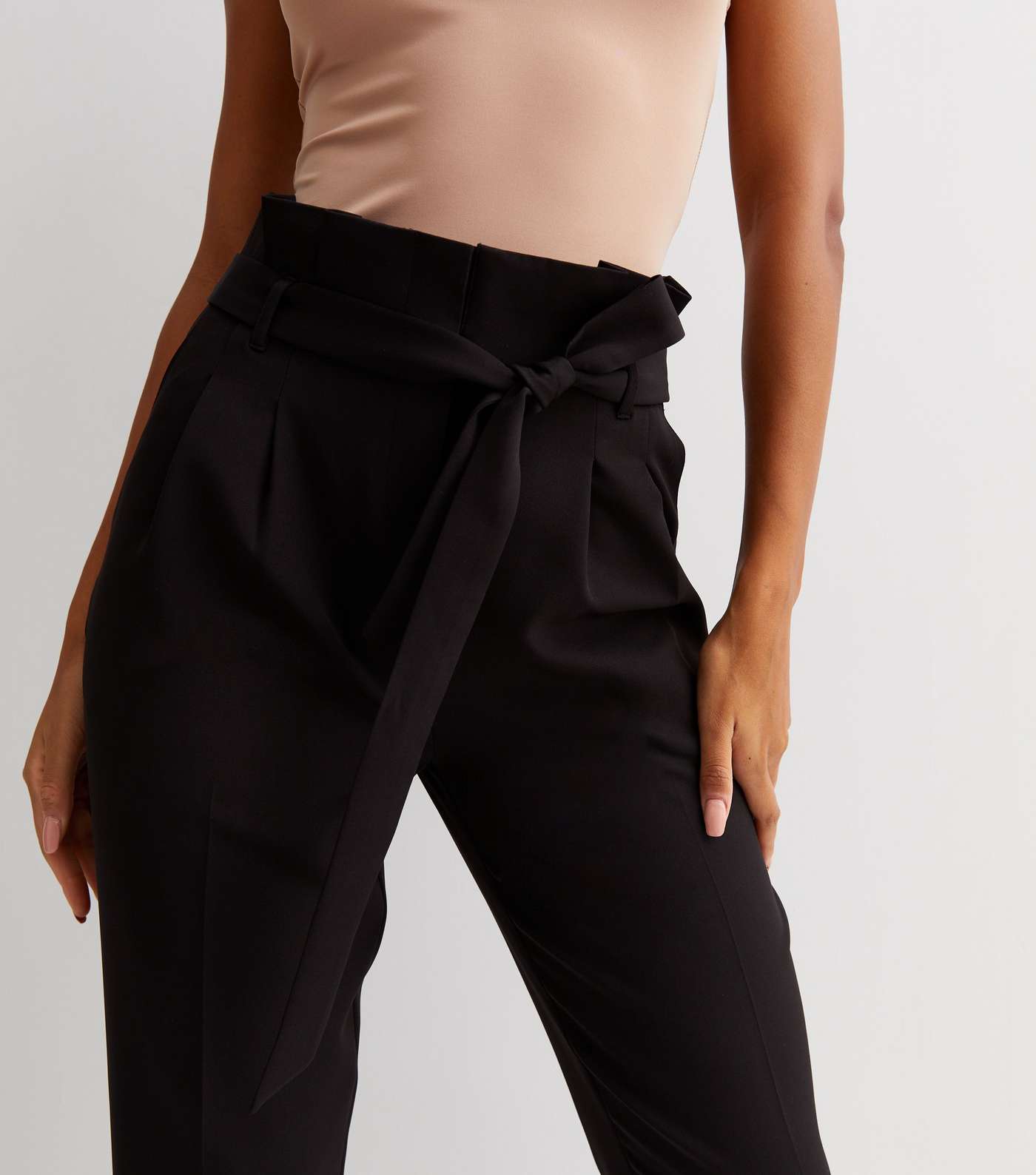 Black Belted Paperbag Crop Trousers Image 3